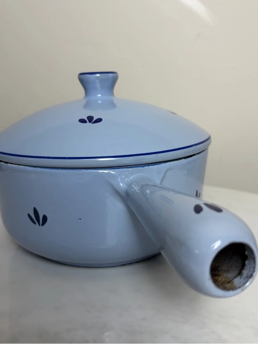 Vintage DRU Holland Blue Tulip Enamel Cast Iron Saucepan Pot Lid 4031-16 50s 6